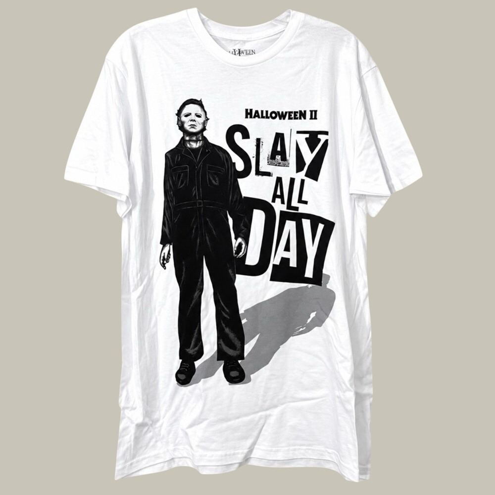 Halloween II Michael Myers Slay All Day Horror T Shirt Mens Medium NWOT